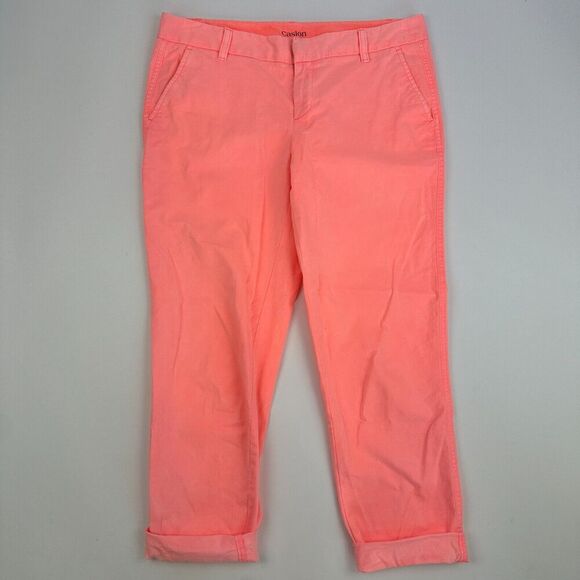 Calson Neon Highlighter Coral Chino Pants Cotton Spandex Stretch Size 8 - Picture 2 of 14